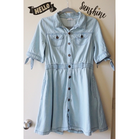 Pimkie Dresses & Skirts - Light Chambray Button Up Blue Skater Flare Dress M
